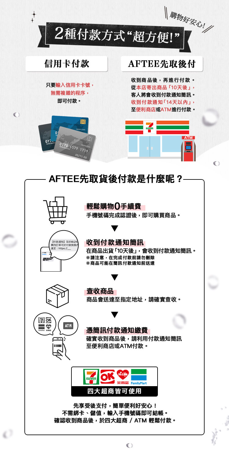 2種付款方式超方便！信用卡付款、AFTEE先取後付