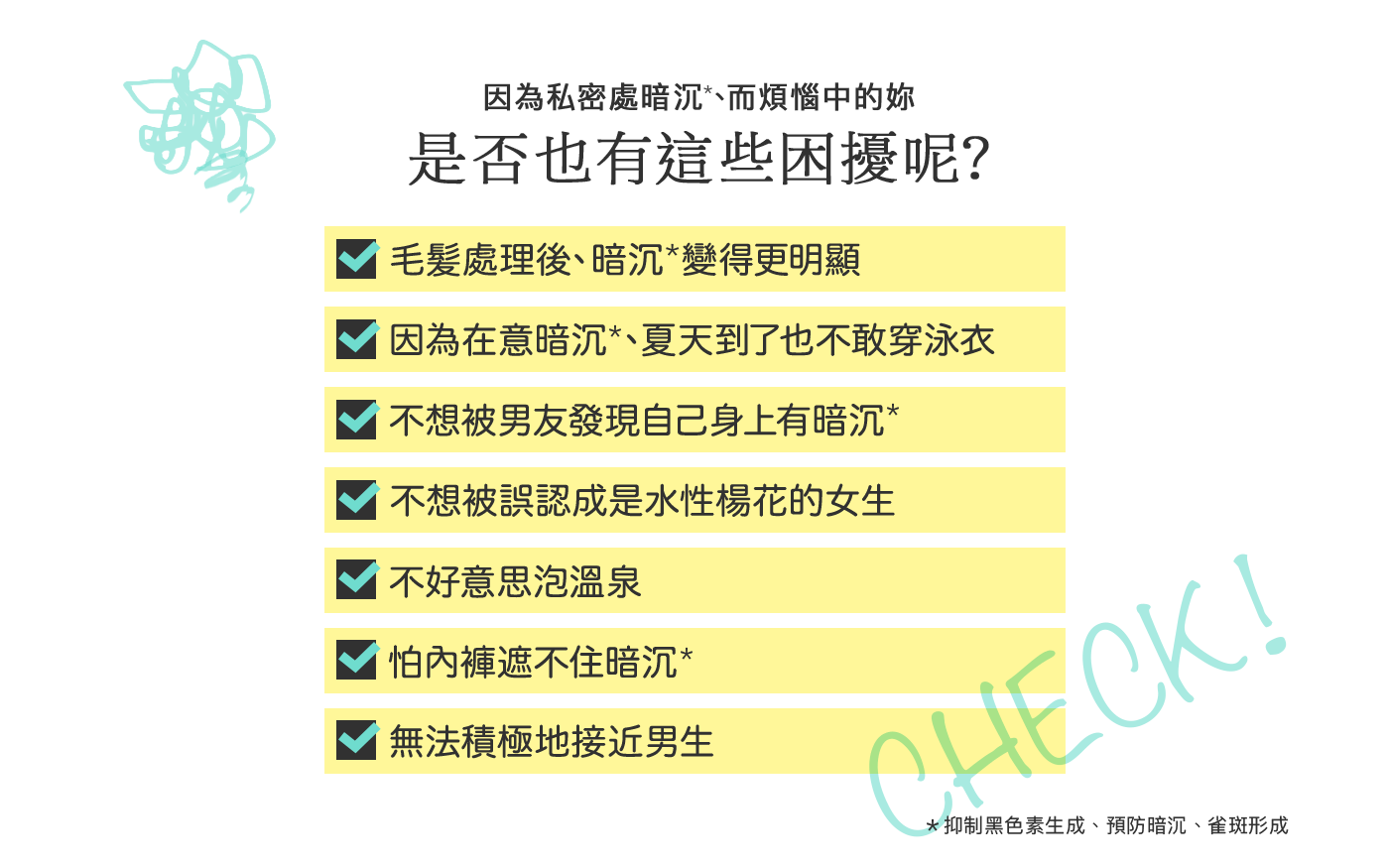 因為私密處暗沉、而煩惱中的妳 是否也有這些困擾呢?